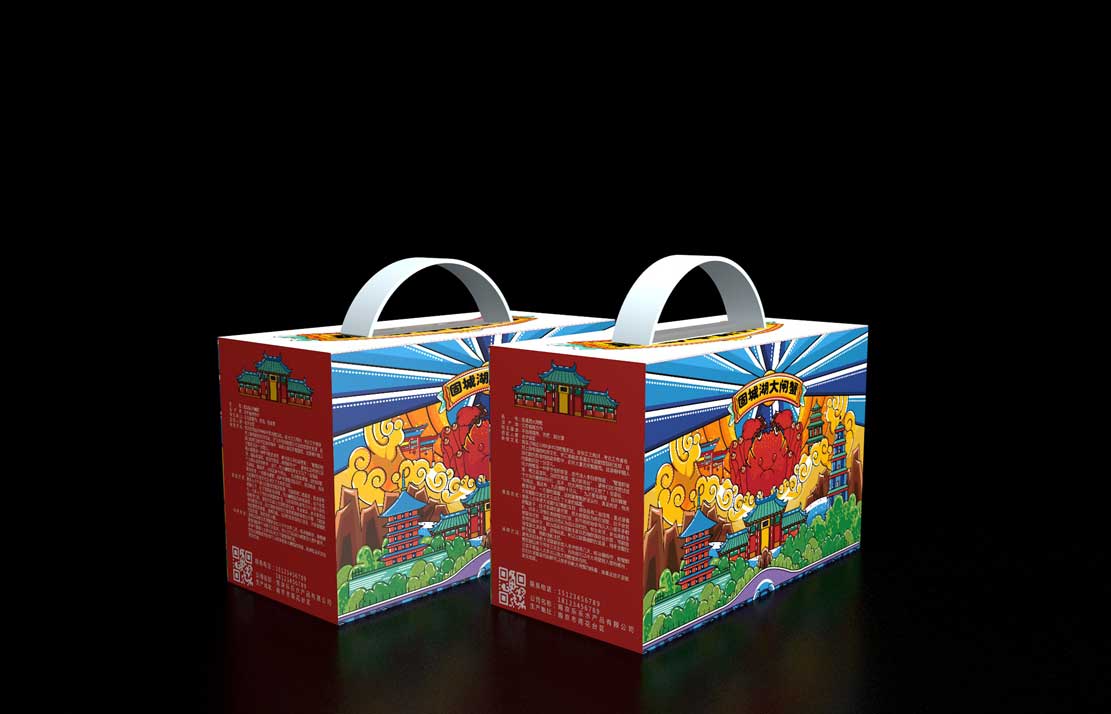 红蓝色大闸蟹手提瓦楞纸通用款包装礼盒设计制作加工定制生产厂家
