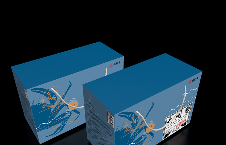 藍色拉繩固城湖大閘蟹包裝禮盒設計製作加工定製生產廠家